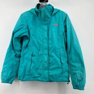 North Face Jacket Womens Hooded Small Teal Full Zip Hyvent Windbreaker Rain